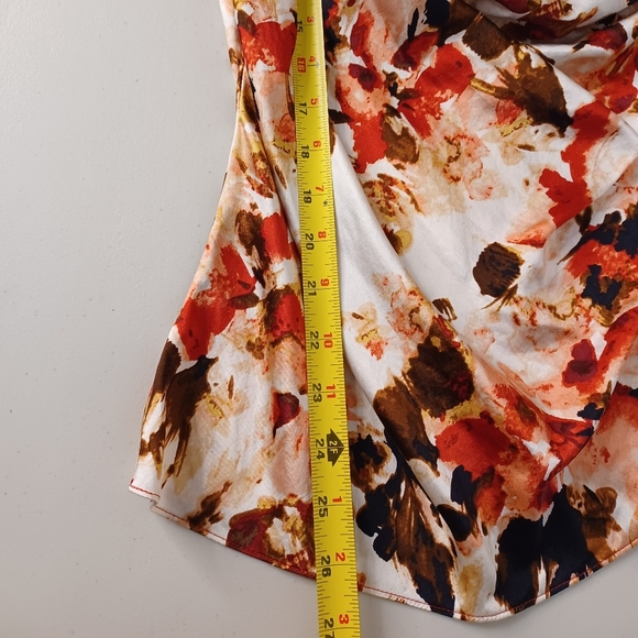 Floral Y2K 100% Silk Feminine Sleeveless Draped Wrap Blouse - Picture 9 of 11